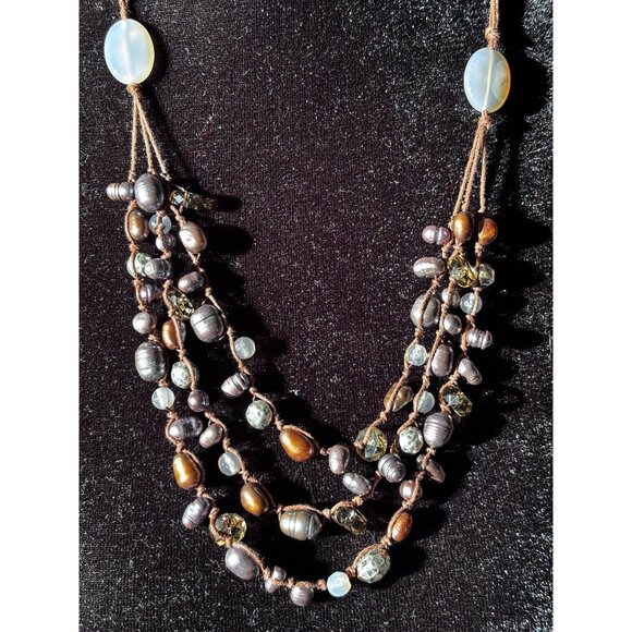 J Jill Multistrand Pearl & Rhinestone Glass Beads Necklace Cord 18-20” Boho Chic - Picture 4 of 8